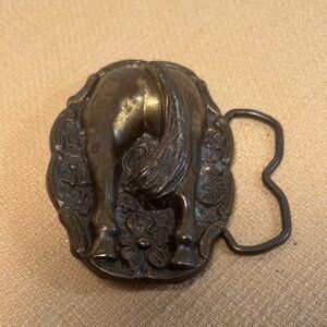 Vintage Western Horseback Flower Chrome Metal Belt Buckle No. 4078 Kitschy